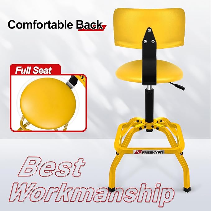Shop Stool with Backrest, Mechanic Garage Stool