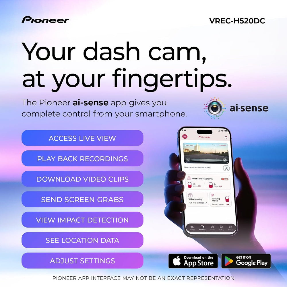 Pioneer VREC-H520DC Large Screen Dual Dash Cam Front and Rear Car Camera