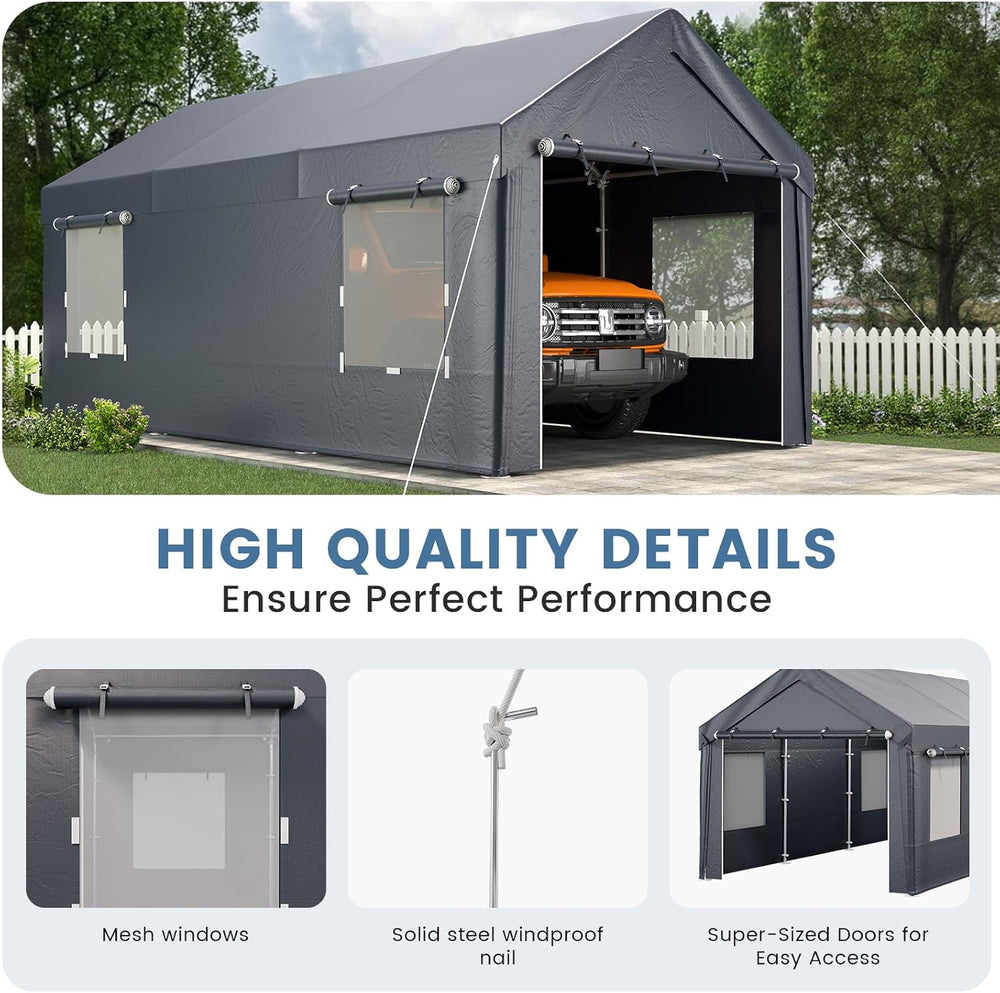 EROMMY 10x20FT Car Port Portable Garage,Gray
