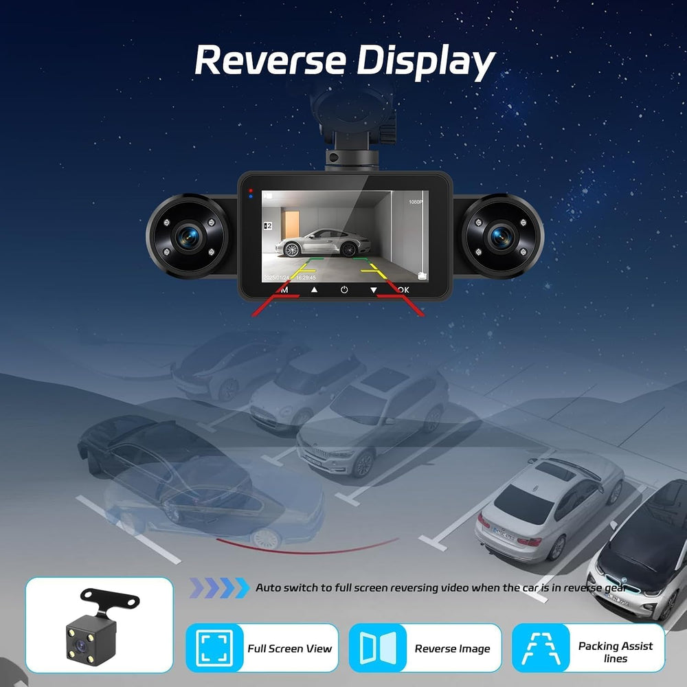 NHOPEEW Dash Cam Front and Rear Inside, 4 Channel Dash Cam 3" IPS Screen...