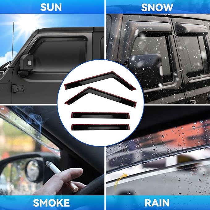 4pcs Front+Rear Smoke Tint Sun/Rain Guard Outside Mount Tape-On Vent Window