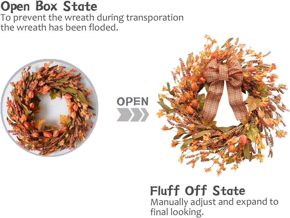 Idyllic 18 Inches Artificial Fall Wreath, Autumn Decoration with Berries &amp...