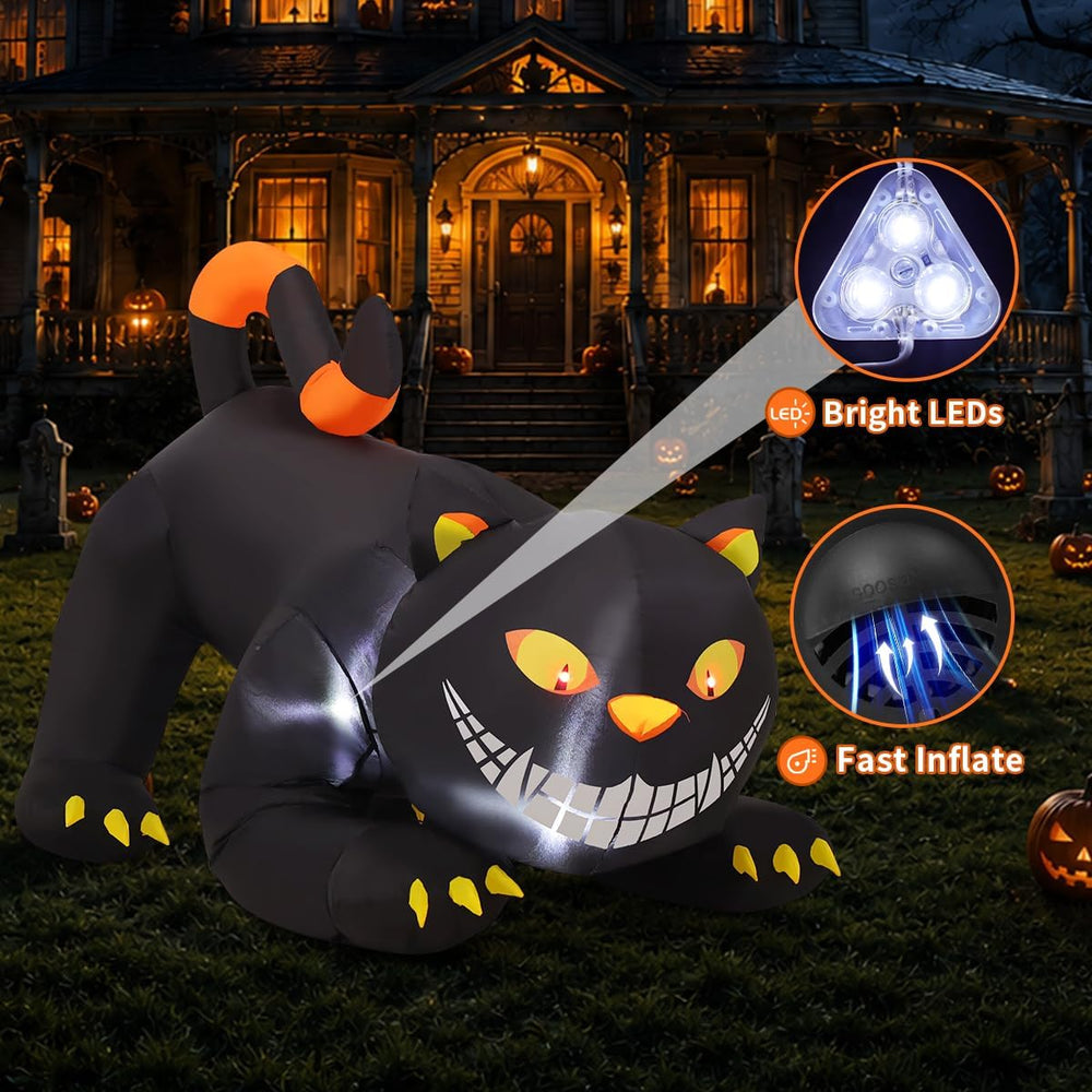 GOOSH 6 FT Halloween Inflatables Outdoor Black Cat with Shakable Head, Blow U...