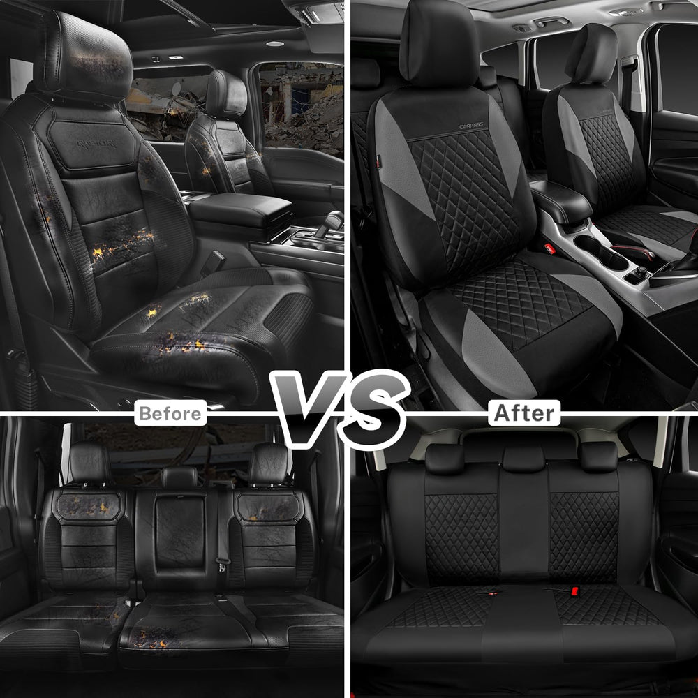 CAR PASS Quilting Leather Seat Covers Full Set,Universal Waterproof Deluxe PU...