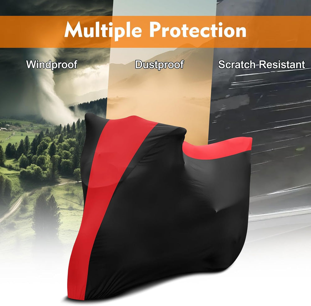 Indoor Motorcycle Cover XL, Stretch Fabric, 96 x 41 x 49 in, Black & Red