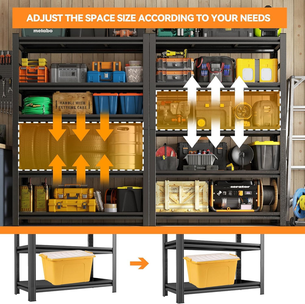 63"H Garage Shelving Heavy Duty Rack, 2400LBS Extra Large Capacity 4 Tie...