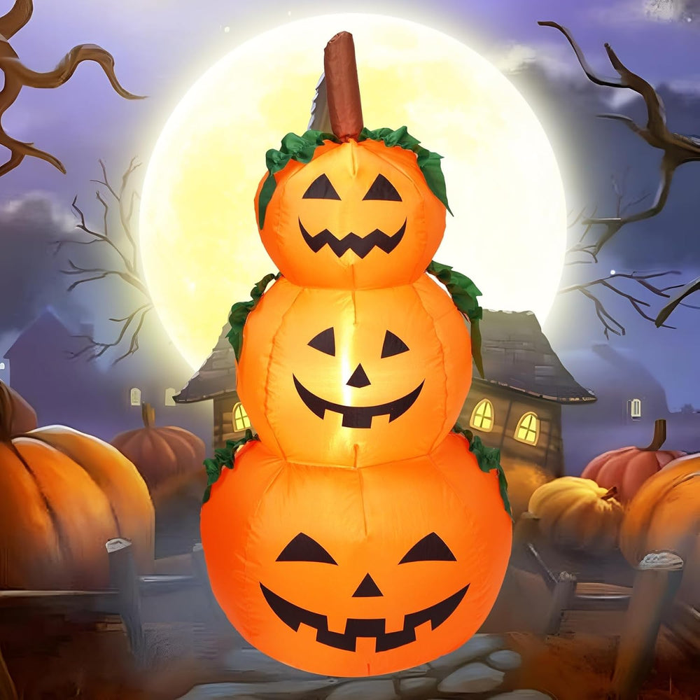 6FT H Halloween Inflatable Stacked Pumpkins Blow up Pumpkin Stacked with Buil...