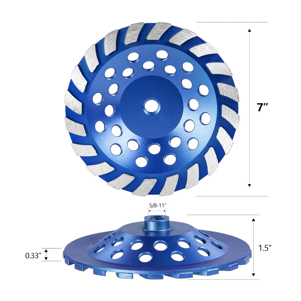 SALI 7 Inch Concrete Grinding Wheels 20 Turbo Diamond Segments 5/8-11 Arbor D...