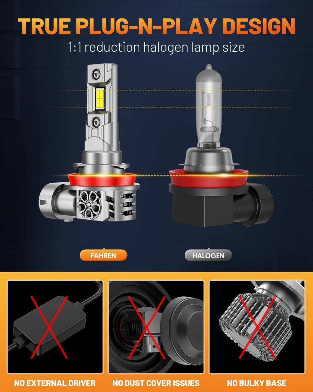 Fahren New-Gen & Mordern H11 Bulbs, 1000% 45000LM Upgrade Brightness, H9 ...