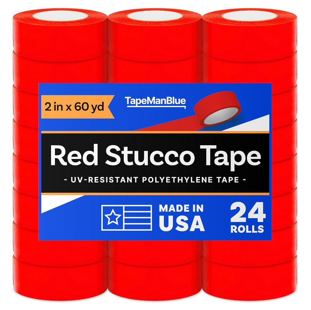 Red Stucco Tape, 2 inch x 60 yd, Case of 24 Rolls, Made in USA, Heavy Duty Re...