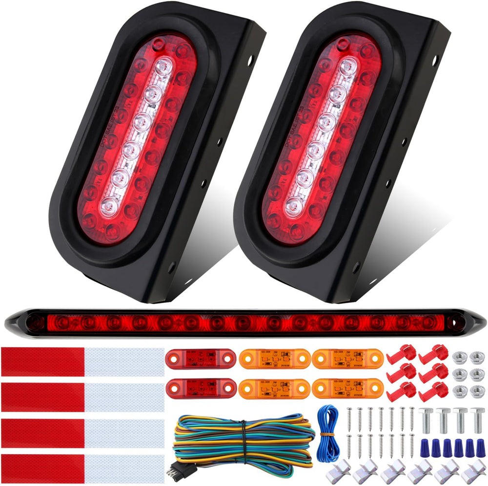 Partswcgg 6" Inch Oval Led Trailer Tail Backup Light Kit w/Mounting Bracket