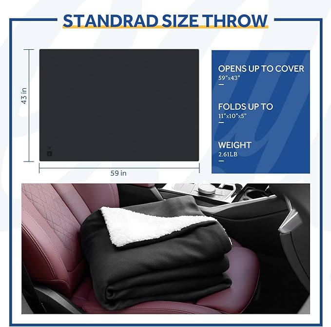 Sealy 12-Volt Heated Car Blanket, Portable Electric Blanket