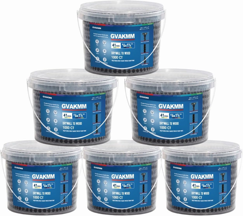 #6 × 1-5/8 inch Drywall to Wood Collated Screws – 6000 Count (6 Pack of 1000-...