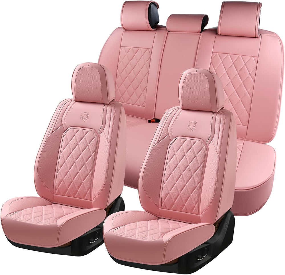 Coverado Car Seat Covers Full Set, Pink Leather Seat Covers for Cars, Univers...
