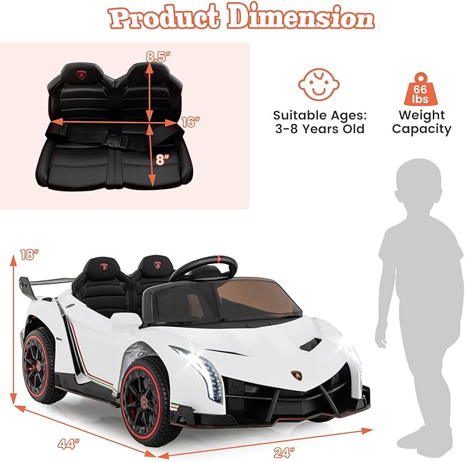 Costzon Ride on Car, Lamborghini Licensed 12V Battery Powered 4WD Sports Car