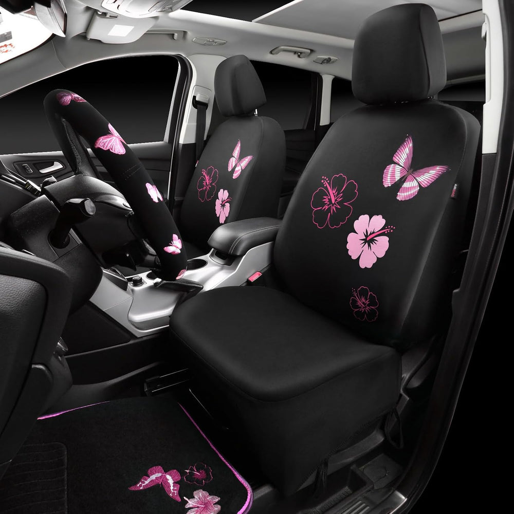 CAR PASS Universal Cloth Butterfly Car Seat Covers Full Set, Embroidered Flow...