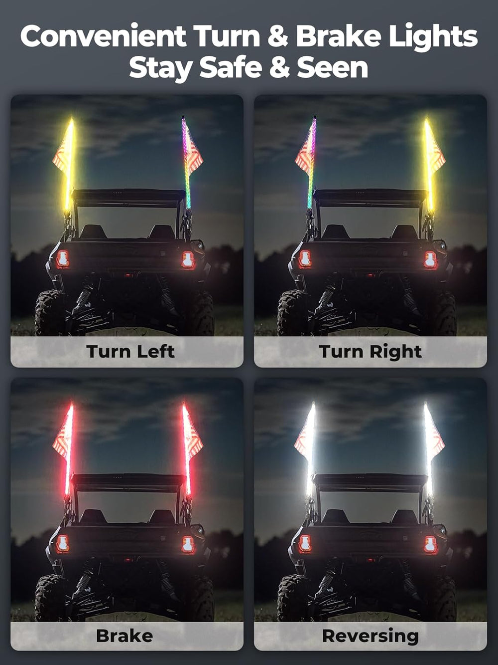 KEMIMOTO 2pc 3ft Whip Lights for Side by Side, Turning Signal Function Compat...