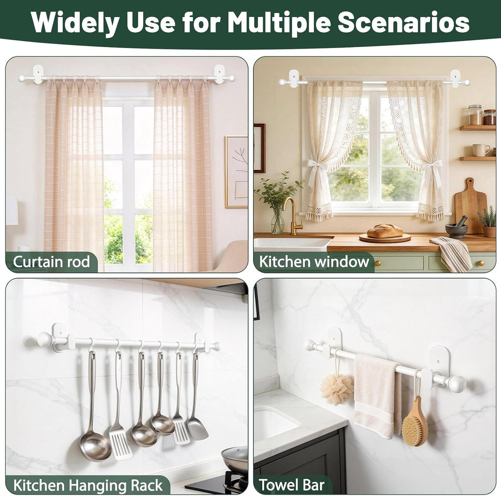 USFOOK White No Drill Curtain Rods for Windows 48 to 84, 2 Pack