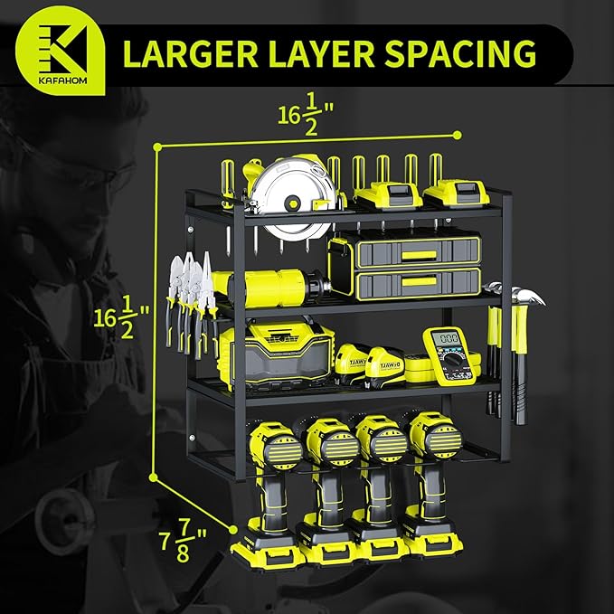 KAFAHOM Power Tool Organizer, 4 Layer Drill Holders Wall Mount, Heavy Duty