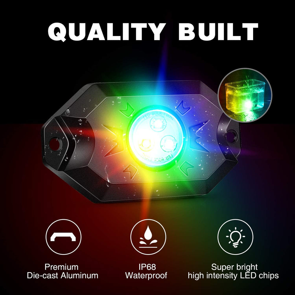 Nilight 2PCS 3FT RGB LED Whip Light and 4 PCS Rock Lights Combo Kit