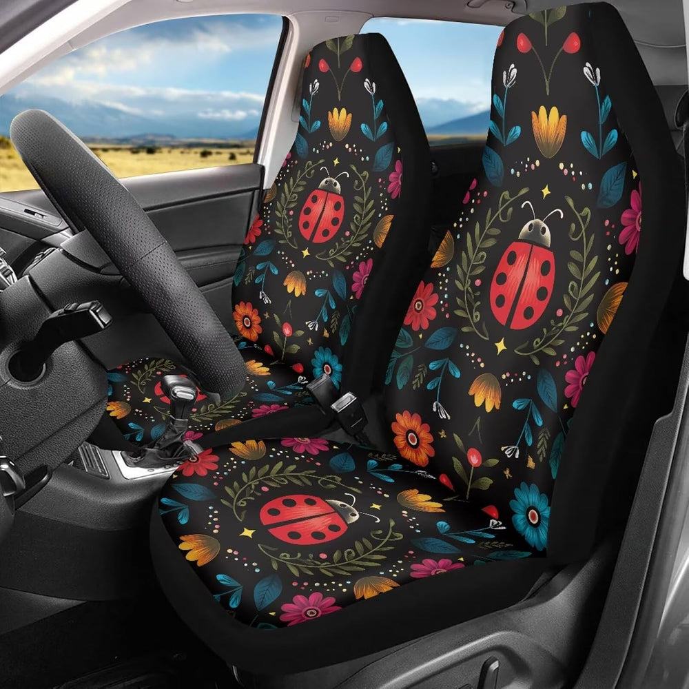 Bulopur Floral Ladybug Car Seat Covers Front Seats Only Breathable Automotive...