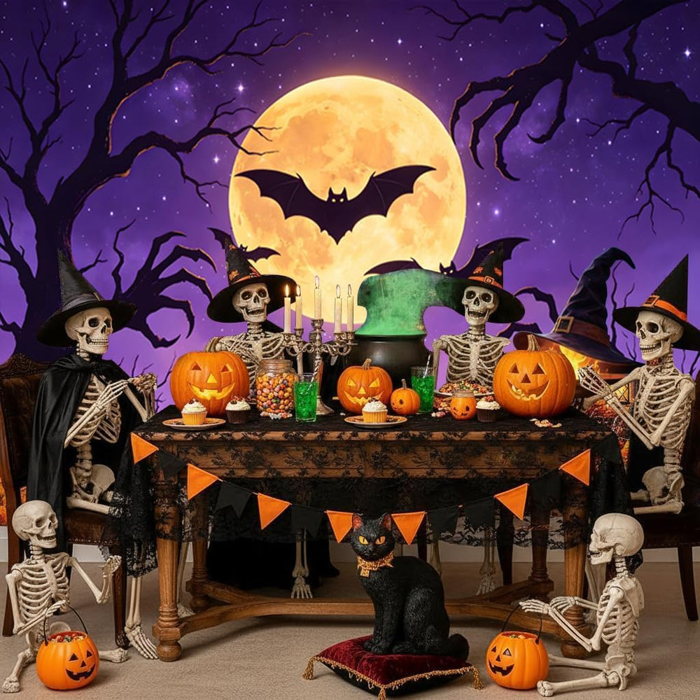 Halloween Backdrop for Photography 10x8ft Happy Moon Night Banner