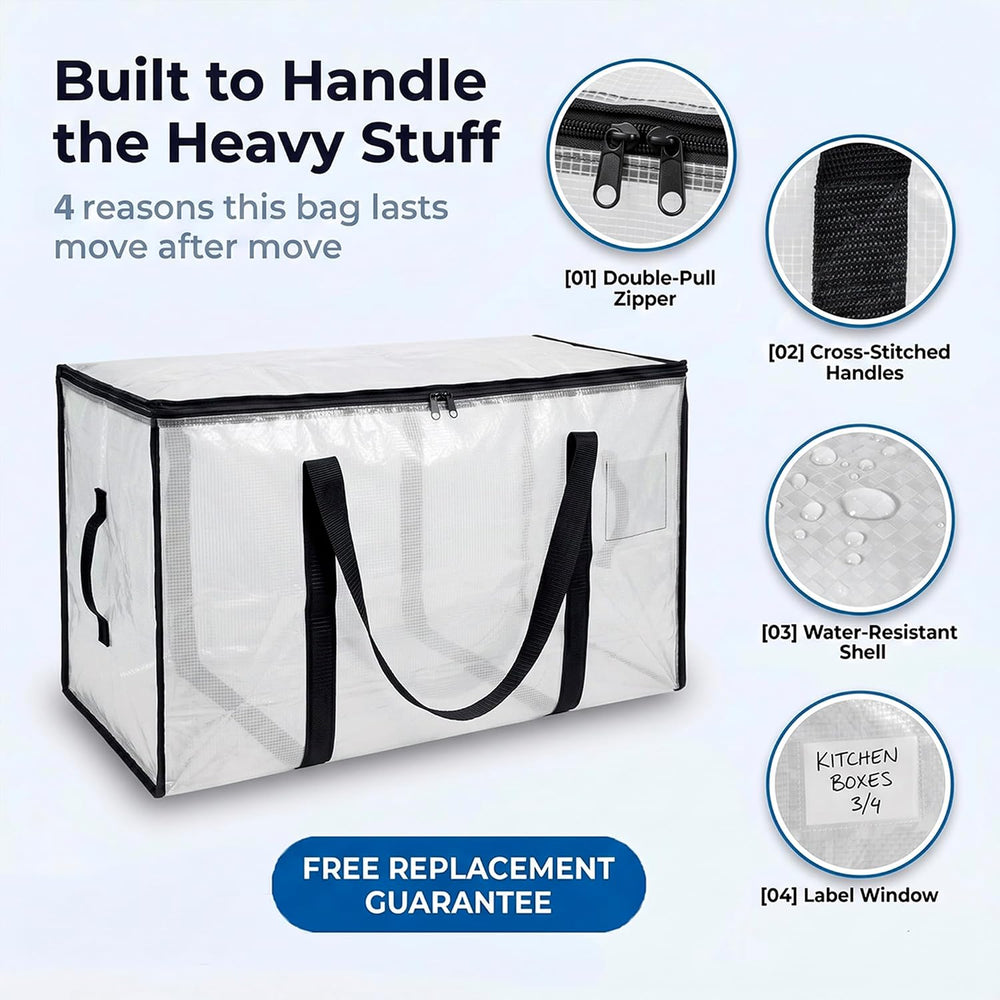 ClearSpace Heavy Duty Moving Bags - Water Resistant Storage Bags with Backpac...