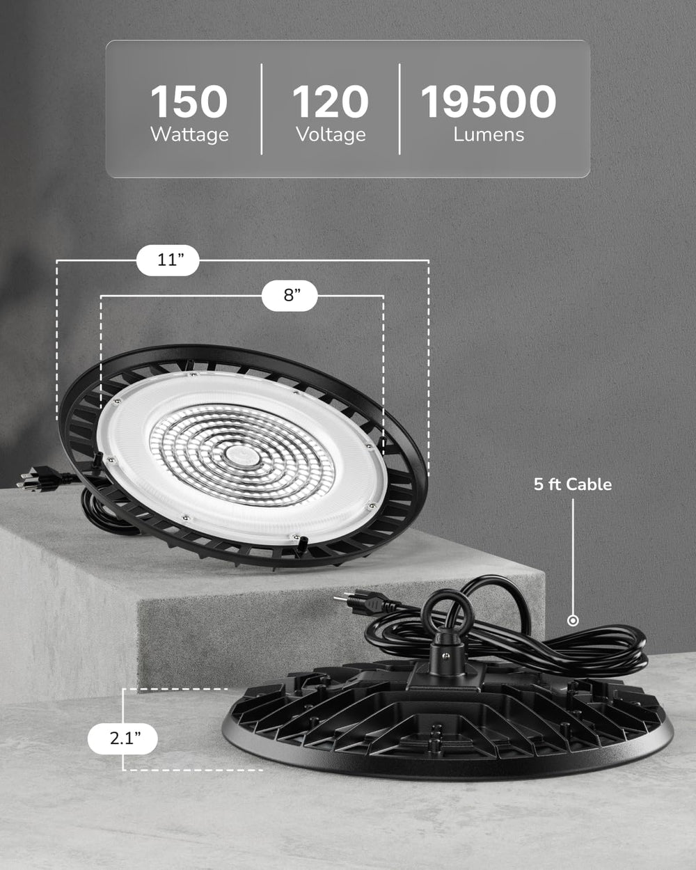 Sunco 10 Pack UFO LED High Bay Lights, Plug & Play, 150W, 19500LM, 5000K