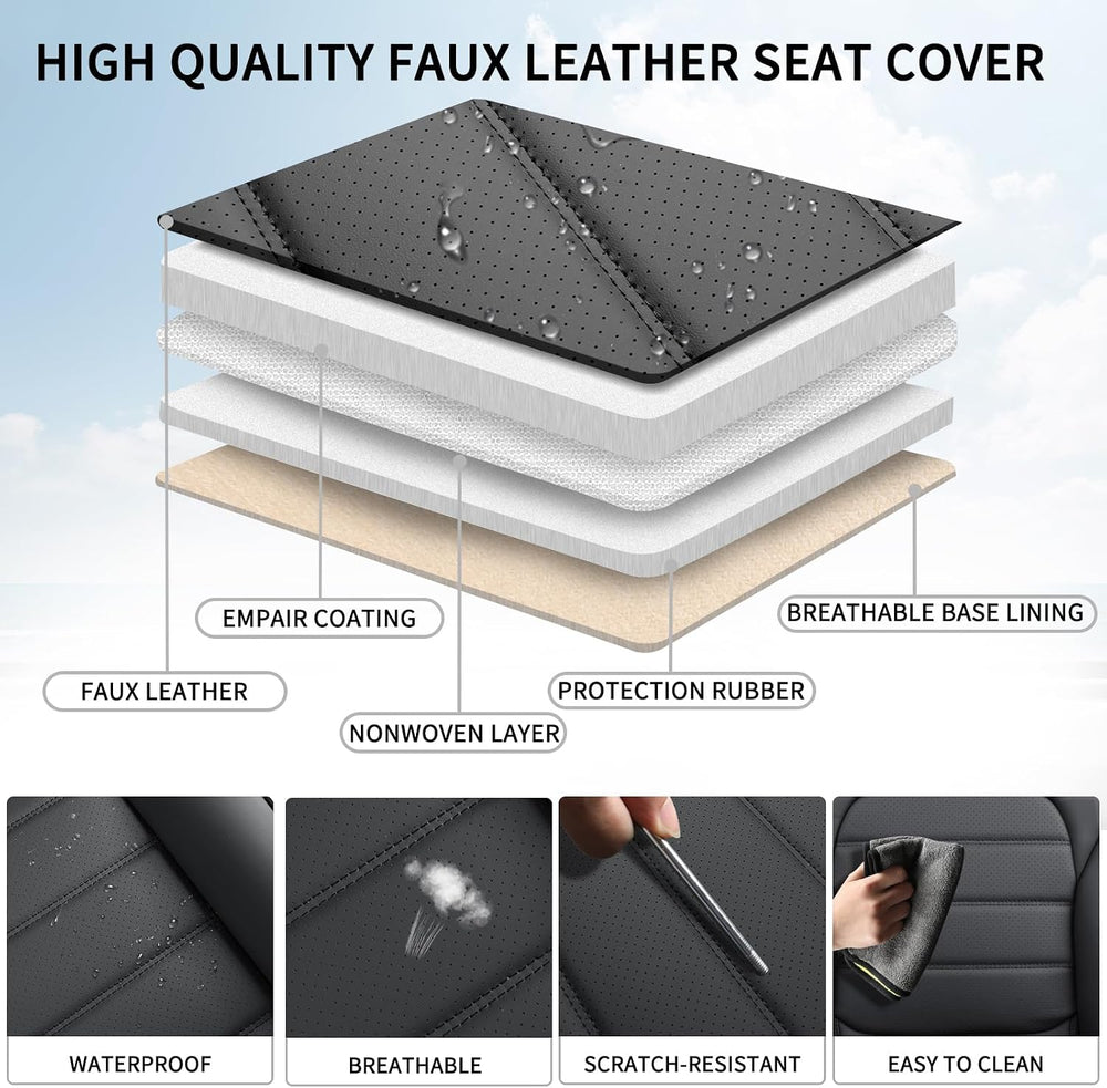 Car Seat Covers Full Set, 5Pcs Universal Leather Seat Covers for Cars, Waterp...