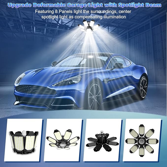 Garage Lights - Super Bright 25000LM Garage Lights Ceiling Led w/ 8 Deformable