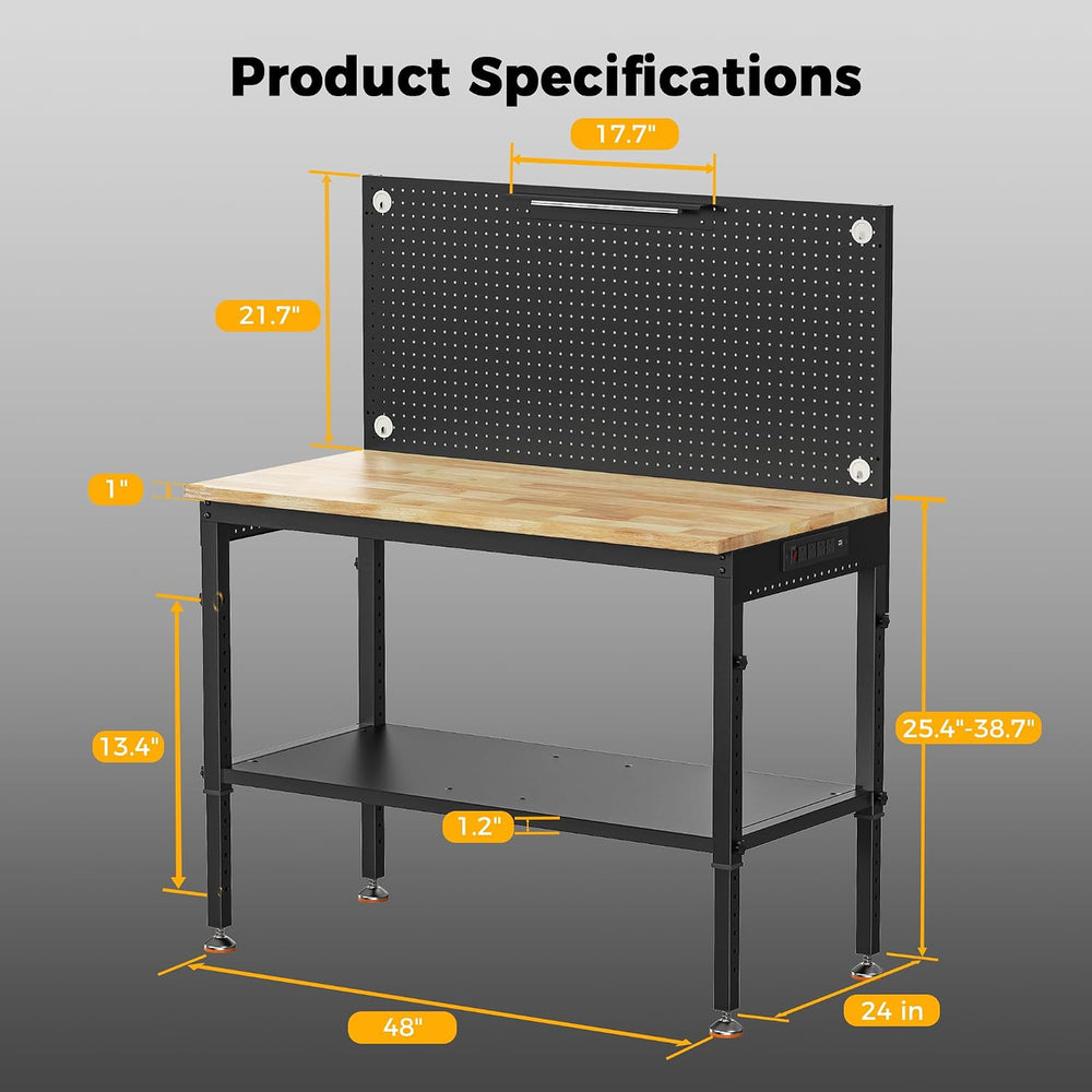 CAMMOO 48x24 Inch Garage Work Bench with Storage, Pegboard & Power Strip