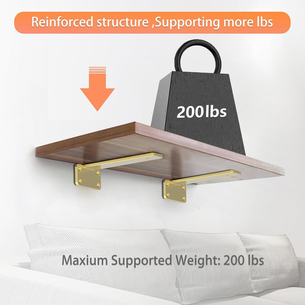 Gold Heavy Duty Iron Shelf Brackets,6 inch,Floating Brackets Upgraded, Heavy ...