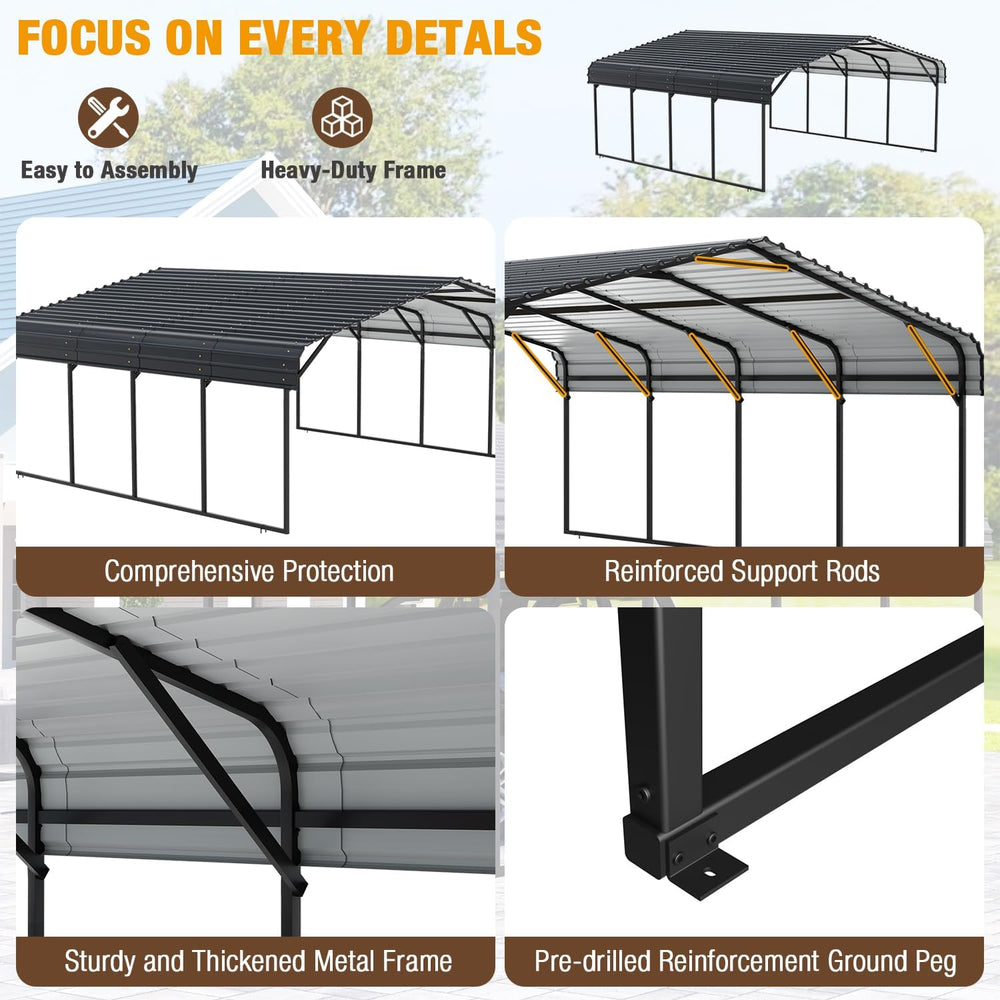 EBE 20' x 20' Metal Carport, Outdoor Heavy Duty Carports Canopy with ...