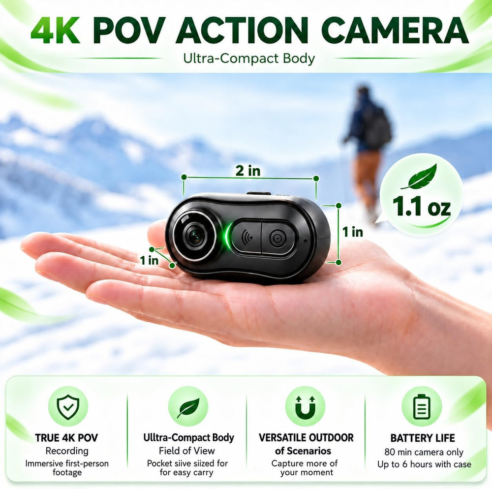 4K Mini Body Cameras Action POV Cam, 64GB Sports Camera with Audio Video Reco...