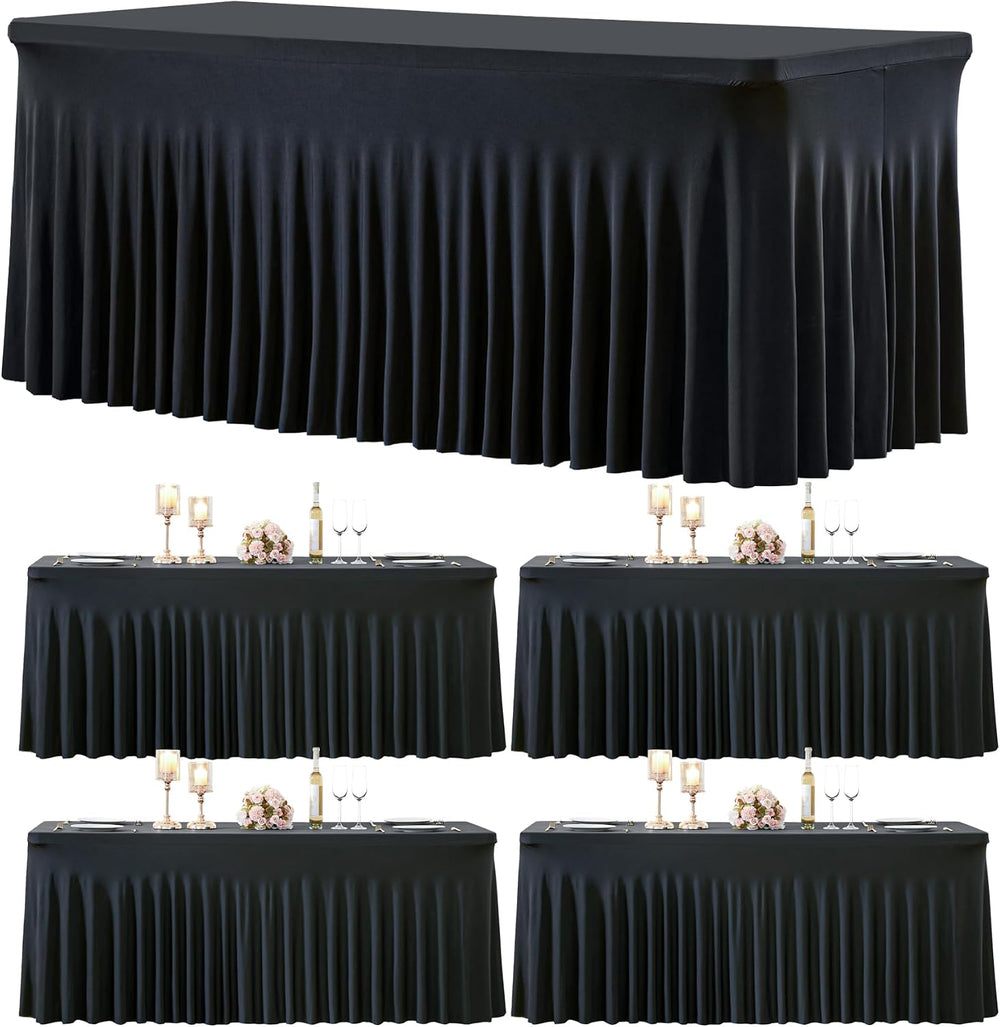 Besutolife 4 Pack Black Spandex Table Cloth for 6ft Rectangle Tables, Wrinkle...