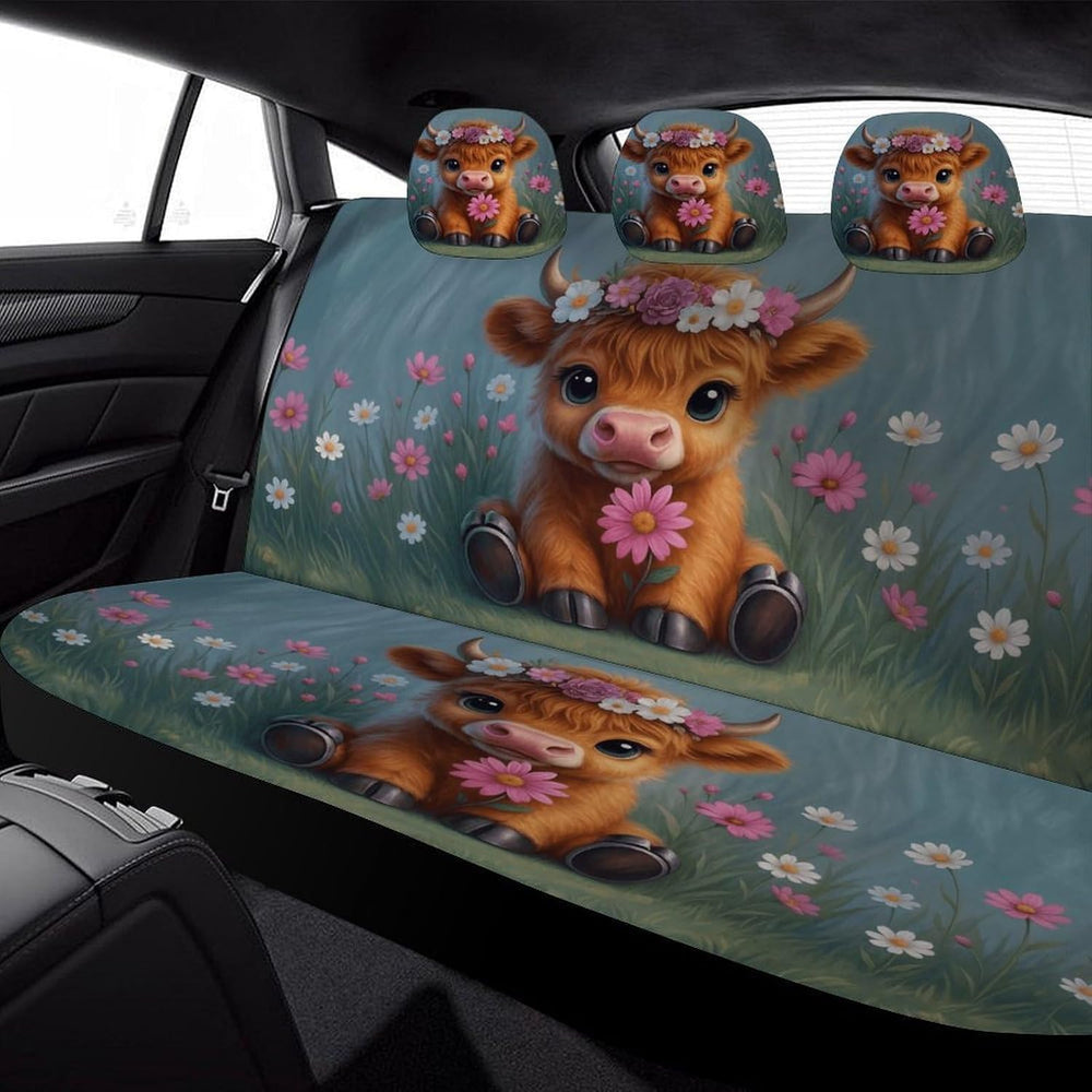 Highland Cow Pattern Car Seat Covers, Trendy Universal Car Seat Protector Ful...