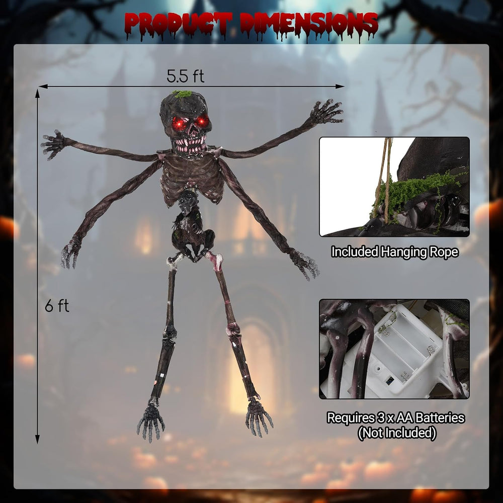 Tangkula 6 FT Halloween Animatronics Hanging Zombie with Glowing Red Eyes