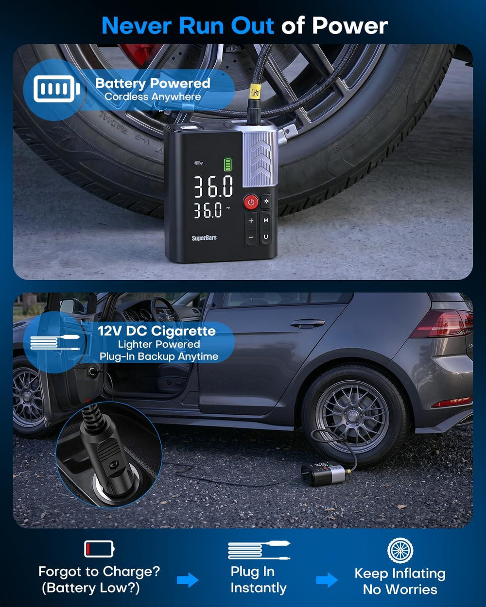 Tire Inflator, 160PSI Portable Air Compressor for Car Tires