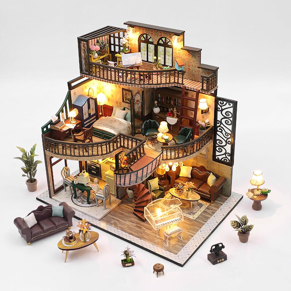 DIY Miniature House Kit with LED Lights, 3D Wooden Puzzle