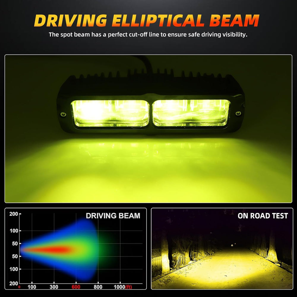 DERI 6 Inch LED Light Bar, 2PCS Yellow Amber 4000K Spot Fog Pods Lights