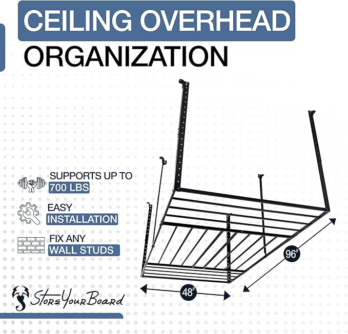 StoreYourBoard 4 x 8 Overhead Garage Storage Rack, Ceiling Shelf Overhead