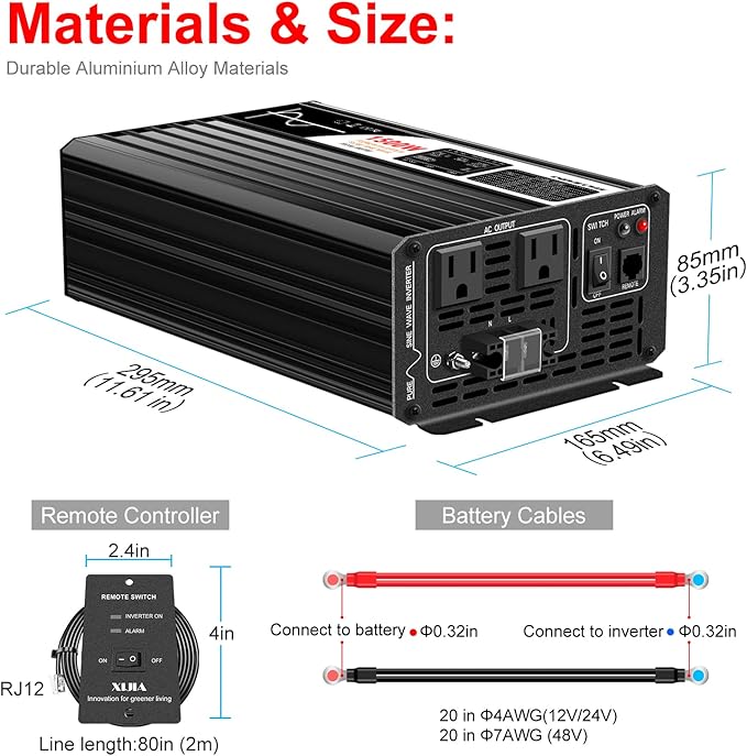 Xijia 1500W LCD-Dispaly 48v to 120v Pure sine Wave 60HZ Solar Inverter
