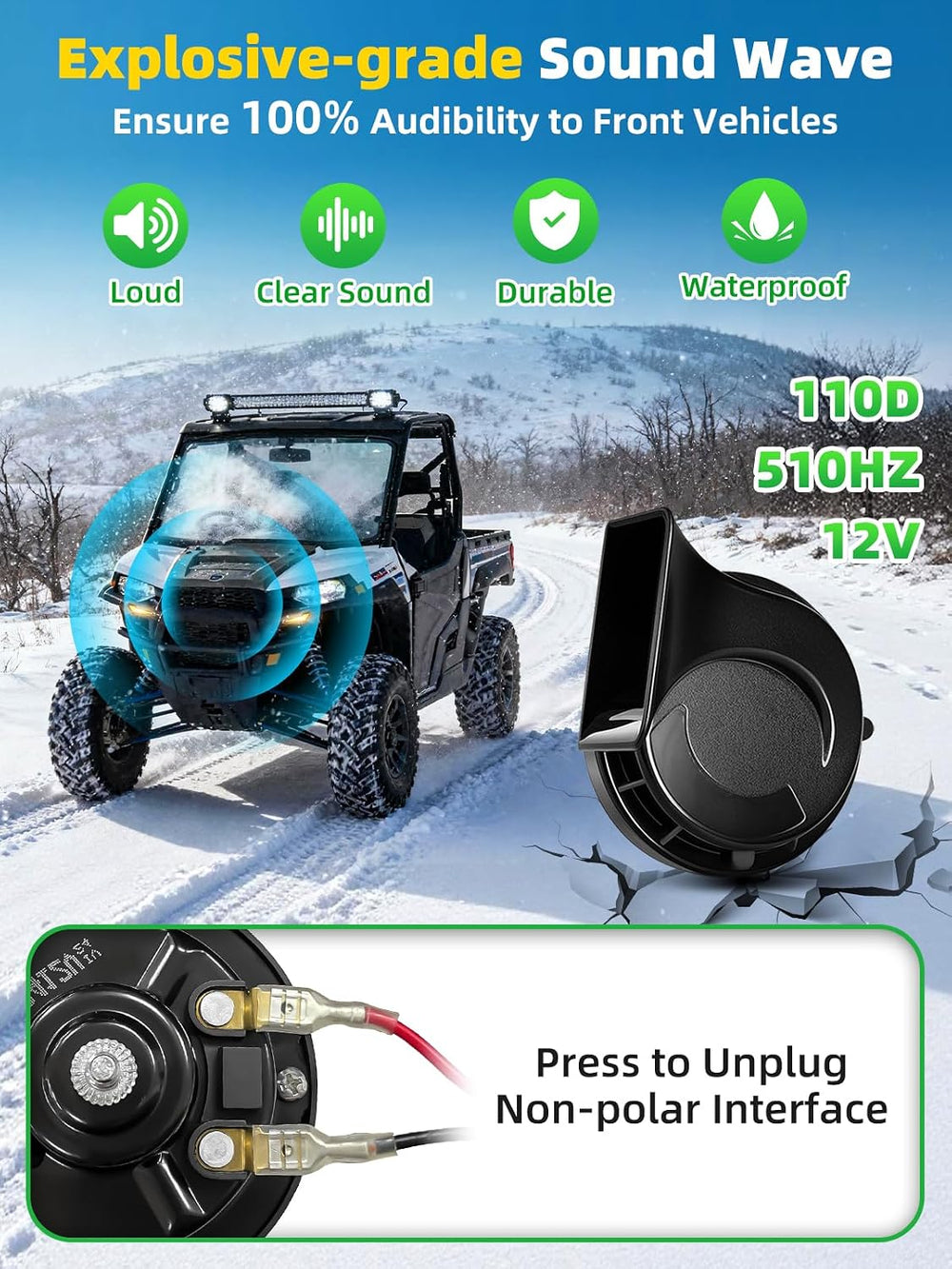 UTV Turn Signal Kit with 110D Horn, Pre-Wired Plug & Play UTV/ATV Univers...