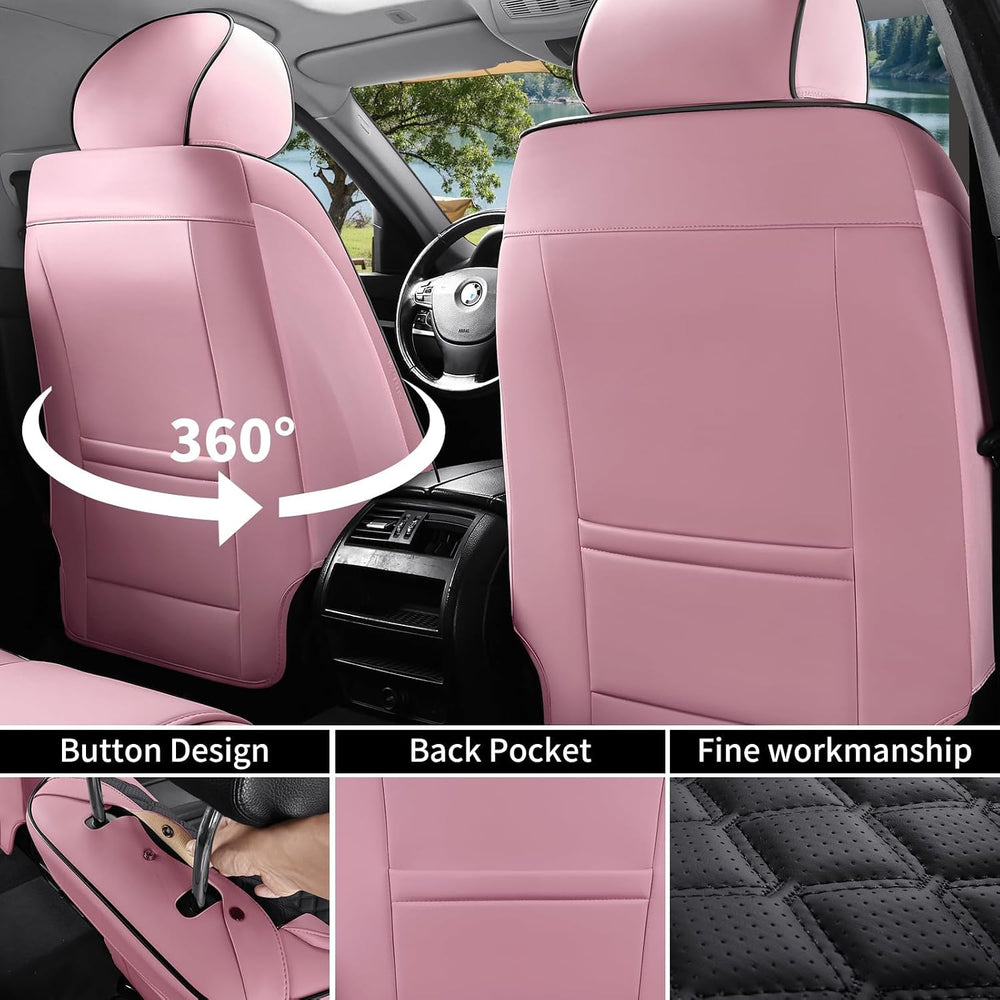 Pink Black Leather Car Seat Covers Full Set Universal Fit for Most 5 Seats