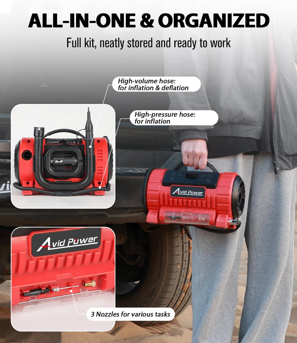 AVID POWER Portable Tire Inflator Air Compressor, 110V AC/12V DC Tire Pump