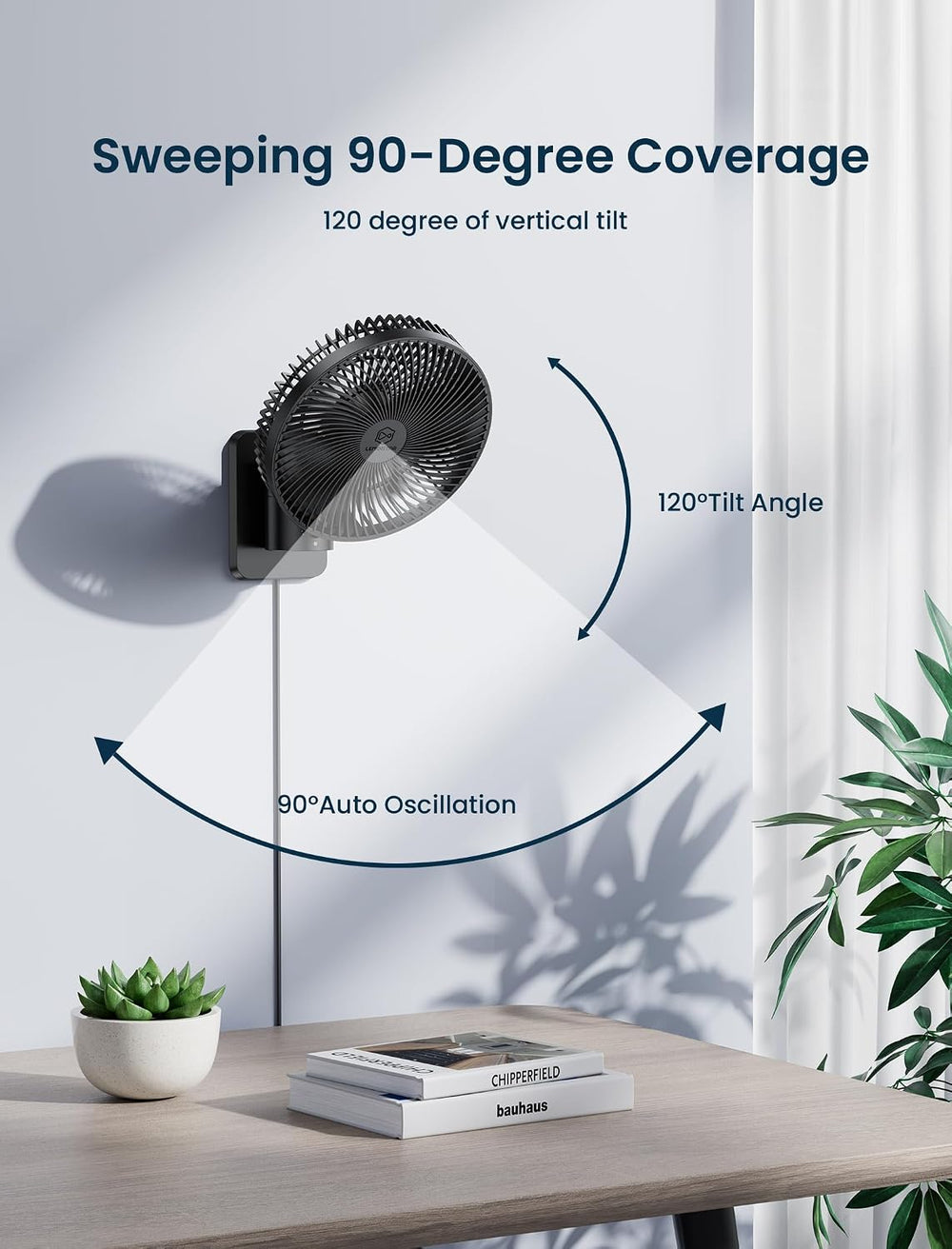 8.5-Inch Quiet Wall-Mounted Oscillation Fan with Remote & Timer, 4-Speed ...