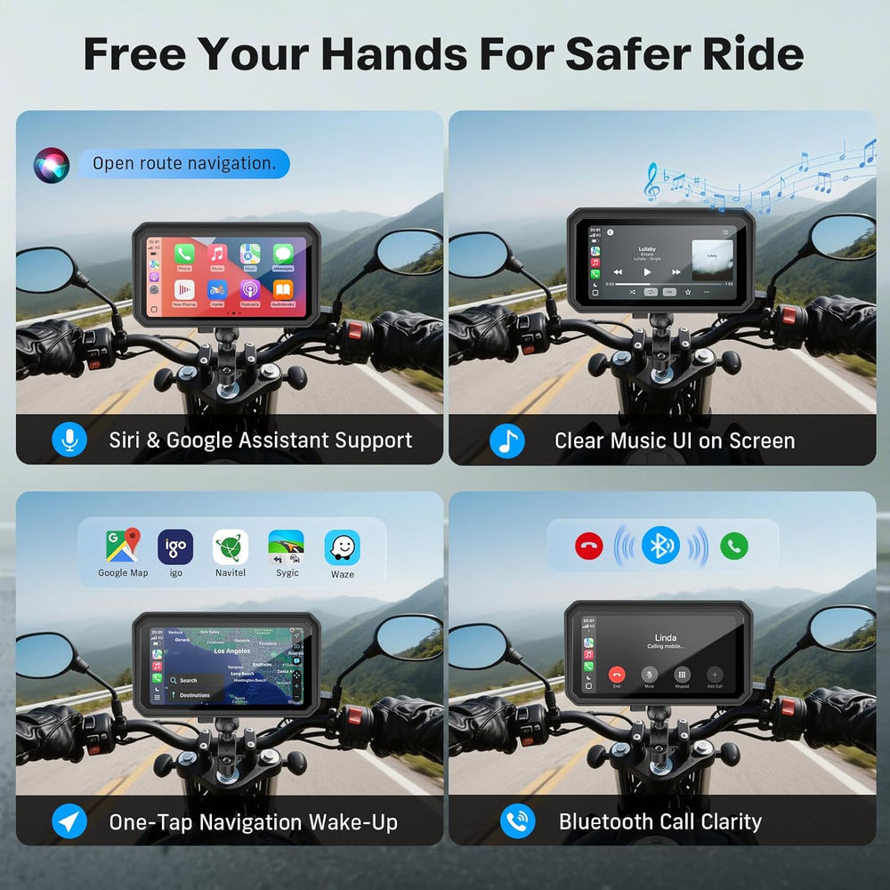 WonVon 6.25 Inch Wireless Motorcycle Carplay GPS Navigation System with Apple...