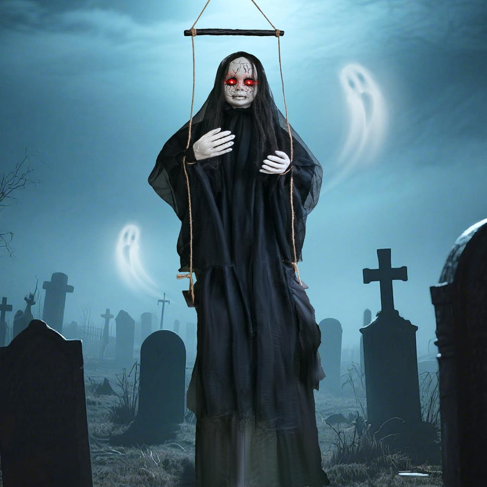 4.9 Ft Halloween Hanging Swinging Ghost Girl Decoration, Sound or Touch Will ...