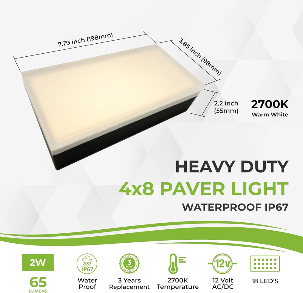 LUMENGY Paver Light 4x8 Inch (3.85 x 7.79), 2700K Warm White, Glare-Free Bric...