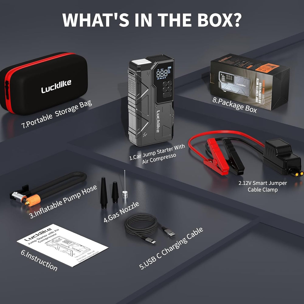 8000A Jump Starter with Air Compressor, 150PSI Auto-Shutoff Tire Inflator